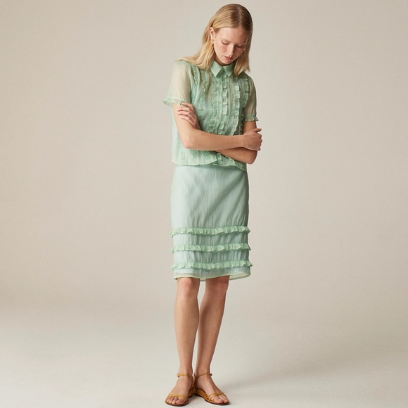 New J.CREW Crinkled Ruffle-Trim Slip Skirt in Green Blue Mixy $148 CK496 - Picture 3 of 5